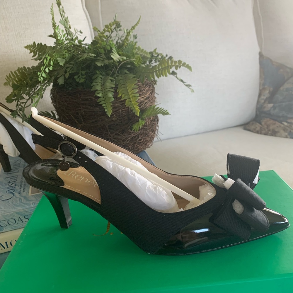 J Renee black patent leather slingback pump NWB